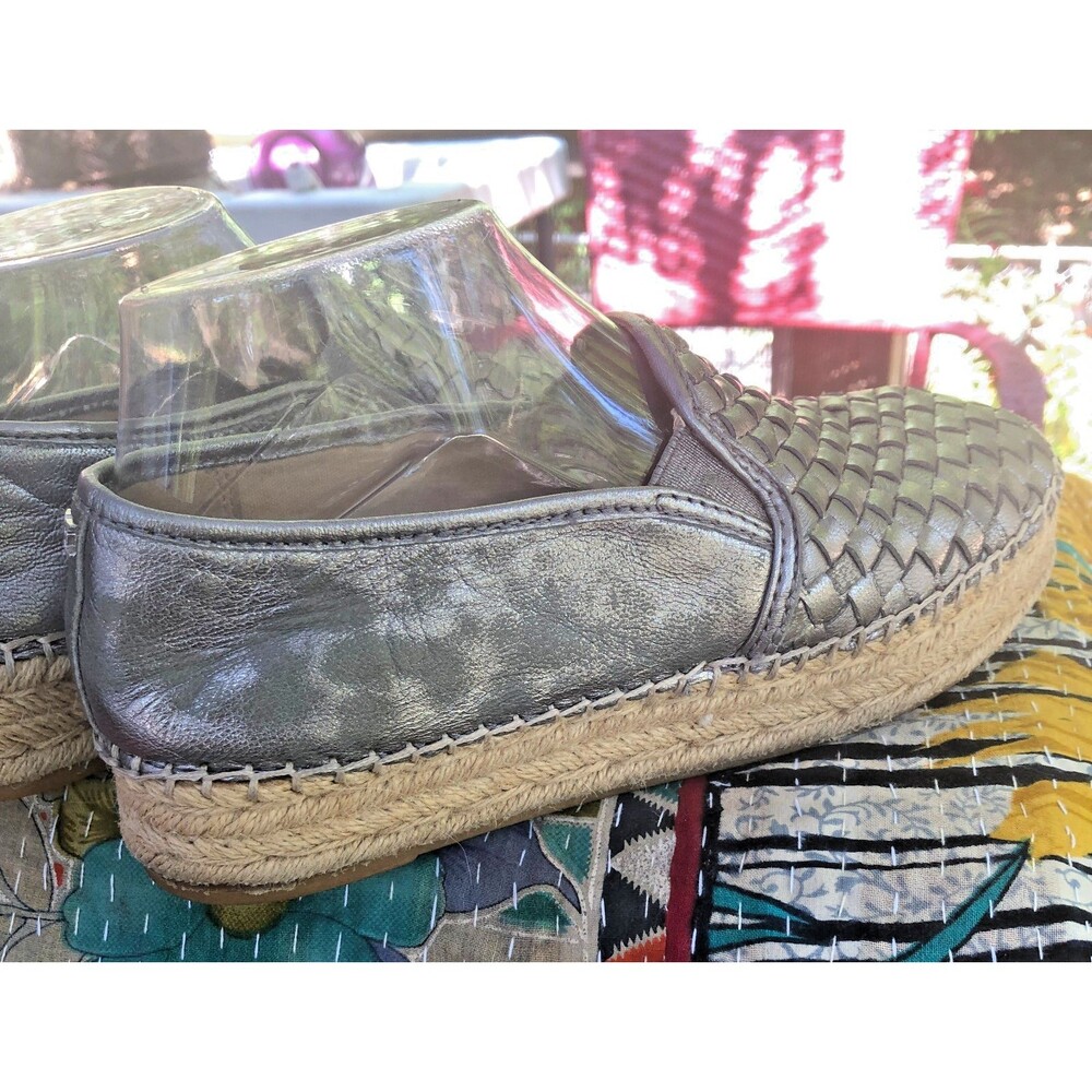 SAM EDELMAN CATHERINE Metallic Gray Woven Leather Espadrille Loafers 7.5 - Picture 12 of 14